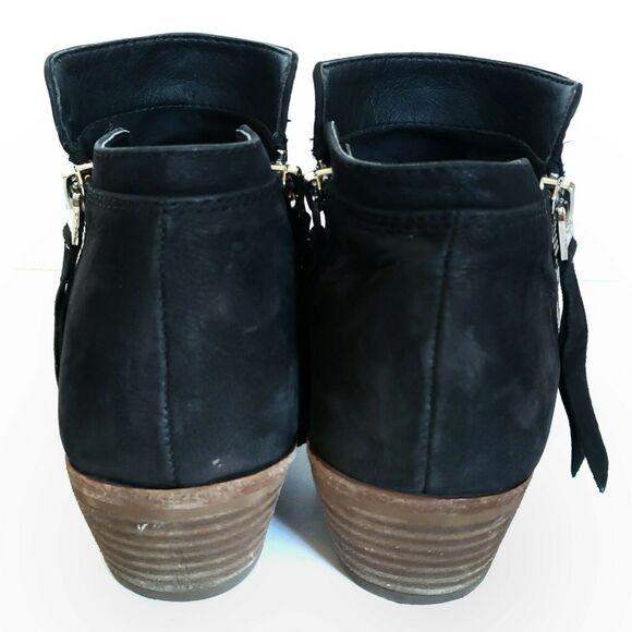 SAM EDELMAN Packer leather ankle boots zip side chunky heel booties black Sz 6.5 - Picture 6 of 8